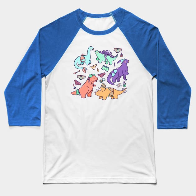 Dinosaur Panty Raid Baseball T-Shirt by Soft Biology